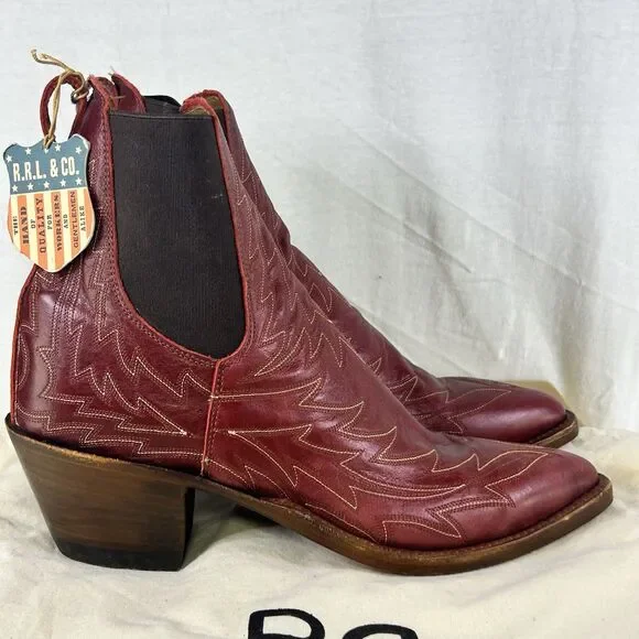 RRL Double RL Ralph Lauren Lottie Red Leather Cowboy Boots Women’s 8.5B NIB USA - Picture 4 of 11